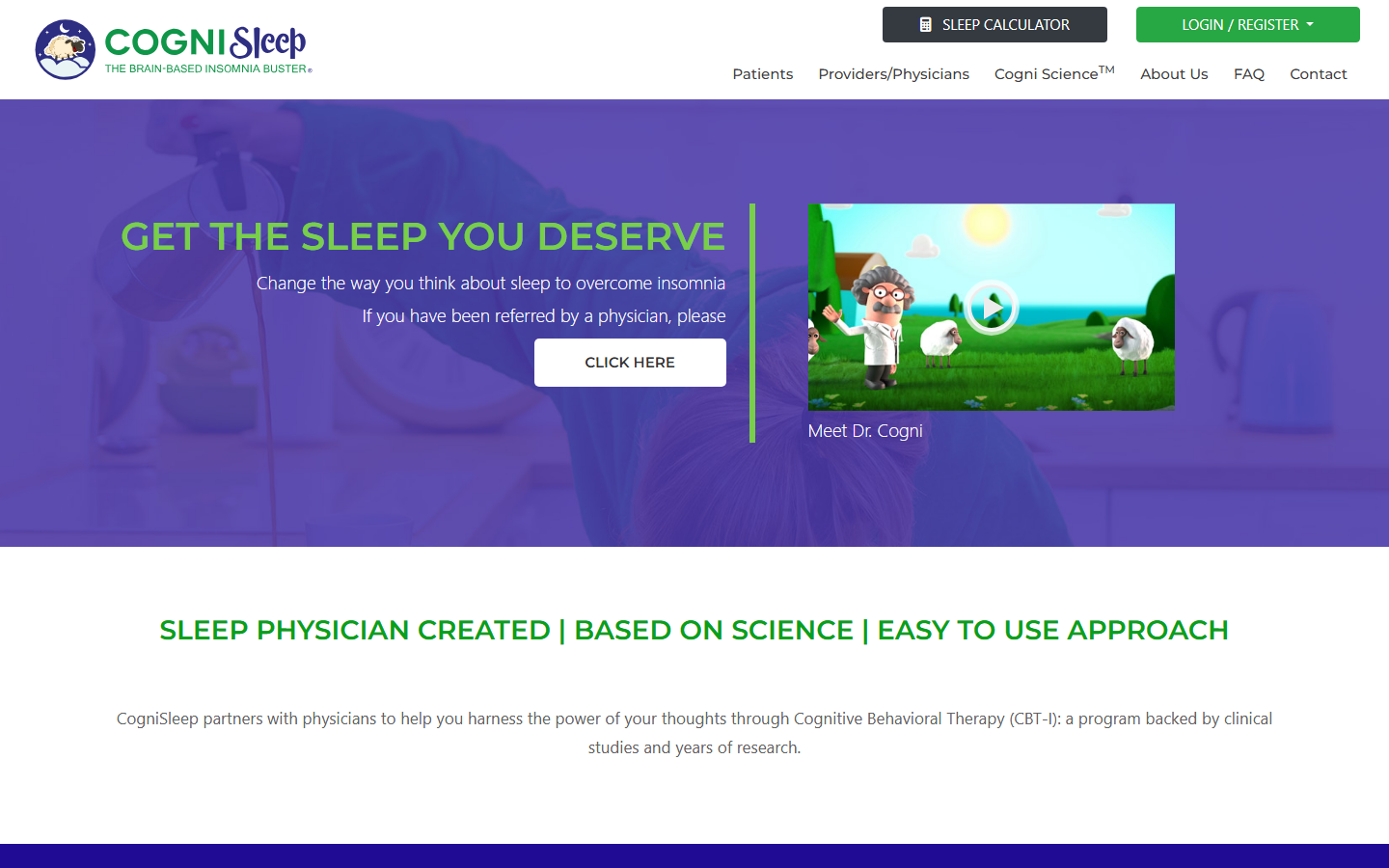 CogniSleep homepage: CBT-I based sleep improvement platform