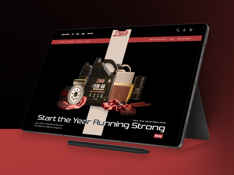 Modern e-commerce storefront UI/UX for a diesel parts retailer
