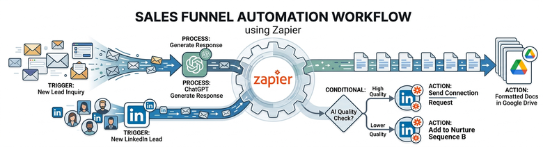 Zapier Sales Funnel Automation workflow diagram